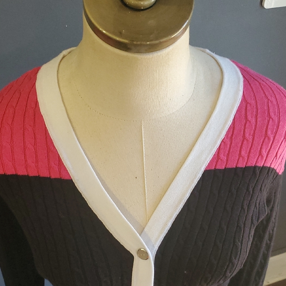 Lauren Ralph Lauren Elegant Black and Pink Women's Cardigan Sweater Sz S - Picture 5 of 14